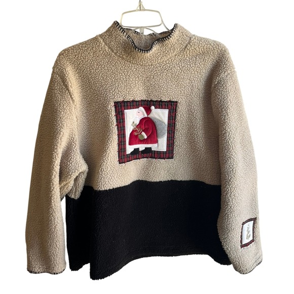croft & barrow Tops - Women's Vintage Y2K‎ Santa Christmas Holiday Sherpa Fleece Mock Neck Pullover 1X